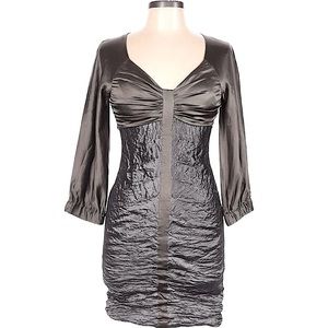 Nicole Miller Chrome Gray Techno Metal Ruched Silk Cocktail Dress, Size 10.